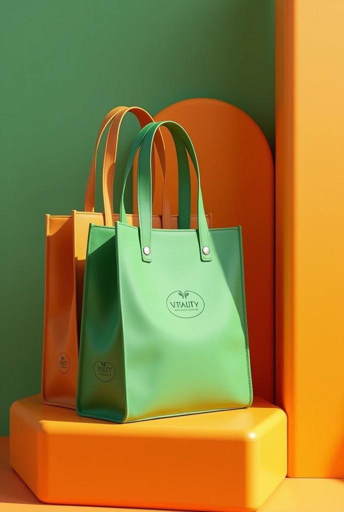 Now I need you to make some supermarket handbags with the name Vitality and orange and green colors. 