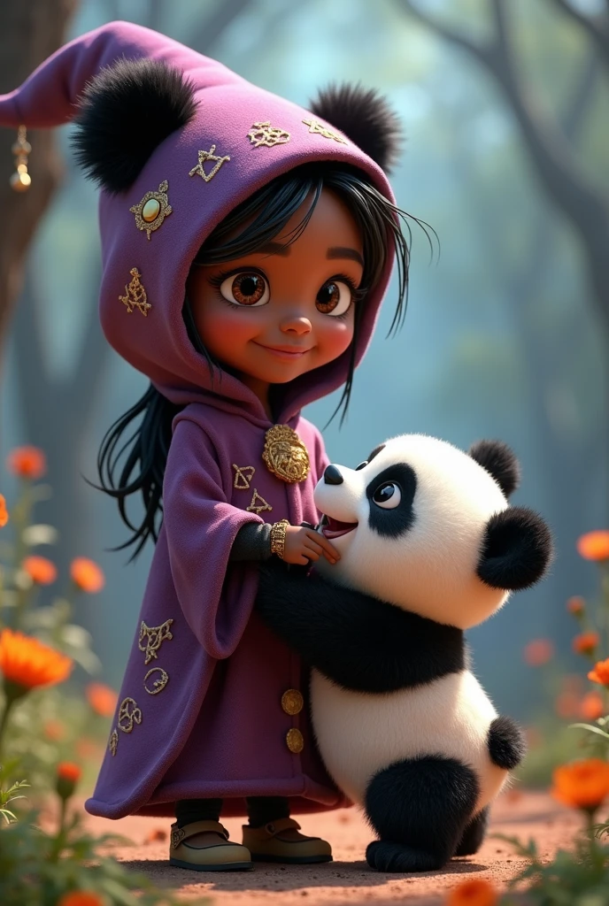 Pixar style female black necromancer panda cub