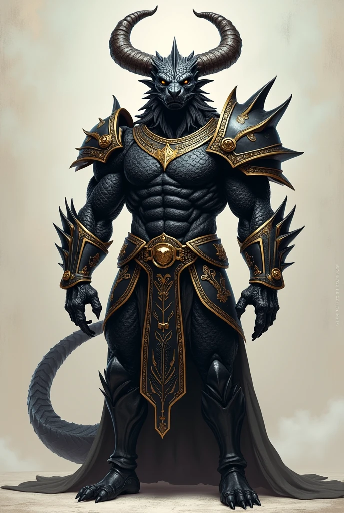 Black dragonborn, male, horns, solo portrait, tail, paladin clothes, (masterpiece), art by greg rutkowski