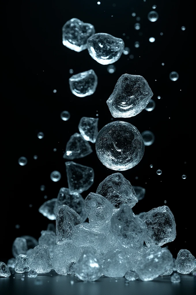 Pieces of glass with black background