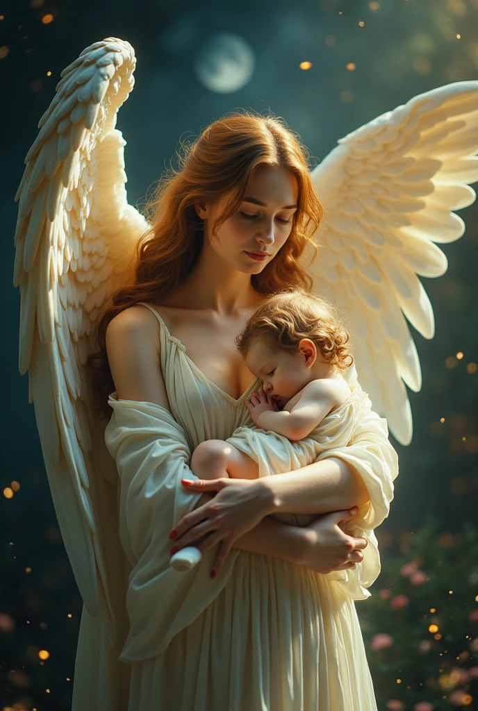 (Cinematic photo of a beautiful and (((GUARDIAN ANGEL, , and Chil Jesu. Art by: JOAQUIN SOROLLA, THE GRECO, WILLIAM ADOLPHE BOUGUEREAU))) in full Colors. full body. Hello poster, Noah Bradley, Luis Royo, Tuomas Korpi, Neil Blevins, screen print, pastel colors, cinematic, elegant, intricate, 8k, trending on artstation, concept art, sharp focus, illustration, hyper), (Beautifully Color Graded), Unparalleled Quality,, Hard Surface Modeling), American Tonalist, Expression of Determination, (Iridescent), CANON-Eos-C300-ƒ4-15mm, Colorful, Surrealist Surprise), Infrared Unseen, (Impressionist Oil Art), Victorian Elegance, Elegant Perfectionism), Beautiful, (Moonlit Shadows) Post-processing, Photographed by a Nikon Z7 II Camera