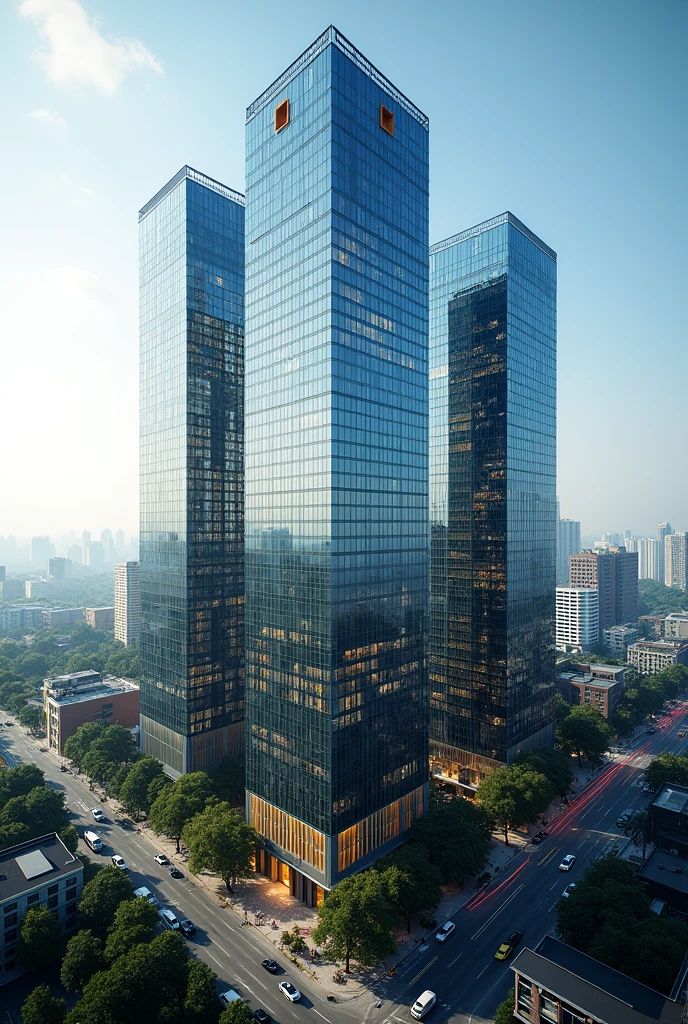 Generates 3 office buildings with heights of:
130, 123 and 125 meters high with 33 floors.
And 1 25-story residential building with a height of 80 meters high.
The buildings are in a neighborhood and the only tourist thing that stands out are those 4 buildings.
The image view is aerial panoramic