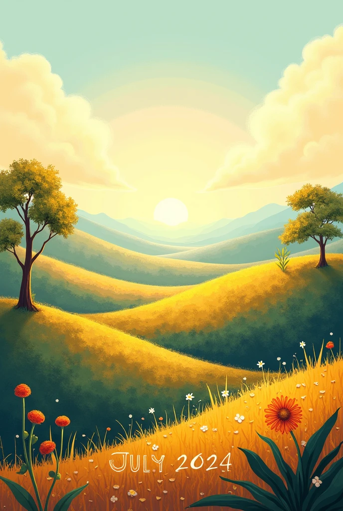 You could create a cover related to the environment with only colors that can be related to it. (like yellow, Brown, celeste,etc) what say "July" and "2024" as a subtitle