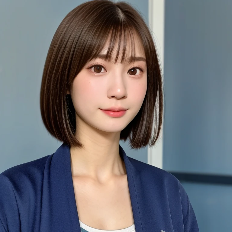 (kawaii 24 year-old Japanese girl, Nogizaka idol, Korean idol), healthy female athlete body, (glossy brown hair, short hair, pixie cut, bangs:1.3), (rounded face, beautiful black eyes, single eyelid, no makeup:1.2), (looking at away, empty eyes, sigh:1.3), (wearing light blue track jacket, sweat jogger pants:1.3), perfect shaped extra small breasts, BREAK, (track and field stadium background), (dynamic angle, bust shot:1.2), BREAK, (masterpiece, best quality, photo realistic, official art:1.4), (UHD, 8K quality wallpaper, high resolution, raw photo, golden ratio:1.3), (shiny skin), professional lighting, physically based rendering, award winning, (highly detailed skin, extremely detailed face and eyes), Carl Zeiss 85 mm F/1.4, depth of field, 1girl, solo,
