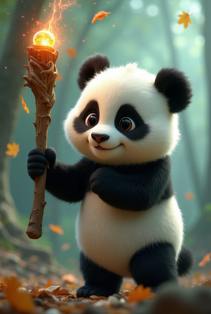 Necromancer baby panda with pixar style staff