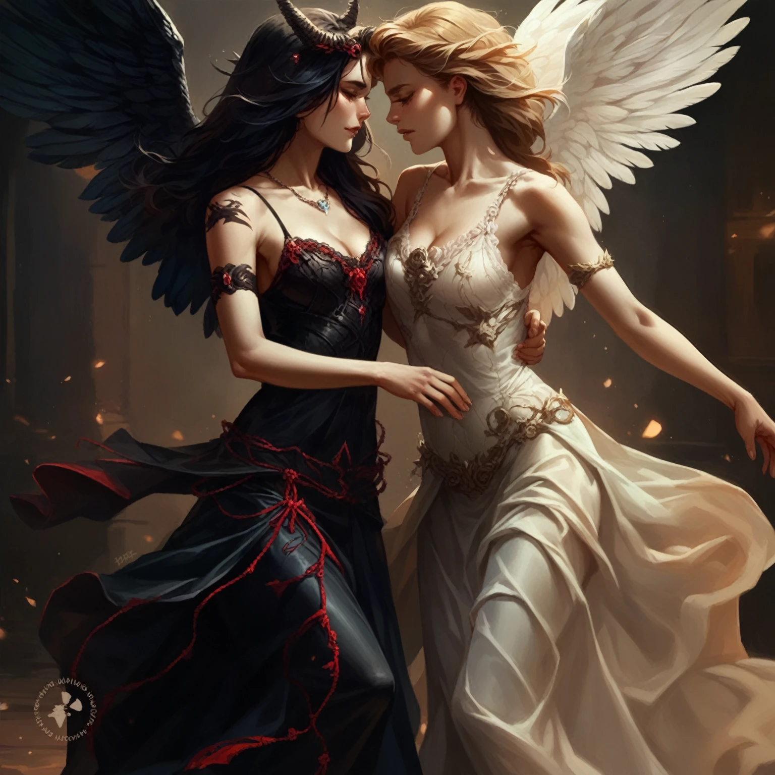 Both women's clothes are translucent, His hands are touching her breasts and butts , They look at each other with desire and sensuality. They have big butt and legs, Medium breasts with natural sagging, High definition detail on the backside.