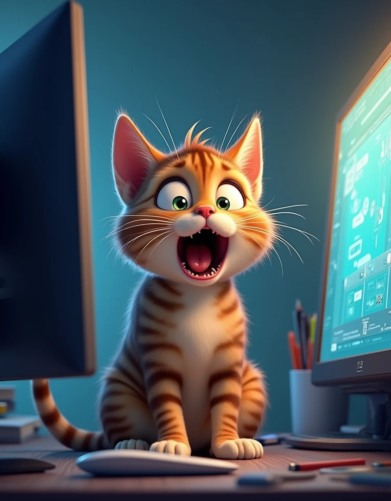 imageio: A cat with a shocked expression looking at the computer.