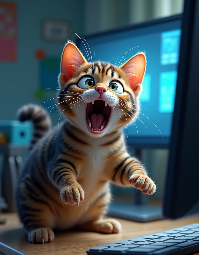 imageio: A cat with a shocked expression looking at the computer.