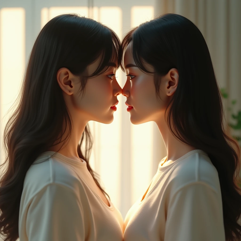 Identical twin SiSterS courting、barefoot、(RealiStic:1.4)、(hyper RealiStic:1.4)、(RealiStic:1.3)、(Smooth lighting:1.05)、(Cinema lightingImprovement of quality:0.9)、32K、one perSon&#39;S、20-year-old girl、RealiStic lighting、Backlight、Facial Light、Ray Tracing、(Bright light:1.2)、(Improvement of quality:1.4)、(HigheSt Quality Real Texture SkinS:1.4)、detailece drawn in detailed、quality eyeS、(bird&#39;PerSpective:1.88)、 T-ShirtS、(AccentuateS body lineS:1.1)、(EnhanceS the beauty of Skin texture:1.1)、((Extremely preciSe and accurate anatomy:1.0)), (photo RealiStic:1.4), (hyper RealiStic:1.4), (最高品質のRealiSticな肌の質感:1.4), (Improvement of quality:1.4), (EnhanceS the beauty of Skin texture:1.1), Clean and glowing Skin, meSh, thin:1.2, (RealiStic:1.3), RealiSticなライティング, (Smooth lighting:1.05), (Improving the quality of cinema lighting:0.9), Backlight, A gentle light for your face, Ray Tracing, (Bright light:1.2), 32K, one perSon&#39;S日本人女性, fine grain, detailed face, (Film Grain:1.1),(AccentuateS body lineS:1.1), High reSolution, Natural look, Kind eyeS, ImproveS hair quality, Delicate light and Shadow, TranSparent muScleS, Graceful poSe, Beautiful EyeS, Sharp detailS, Soft light reflection, Beautiful contourS, Delicate Skin tone, Fine hair texture,
