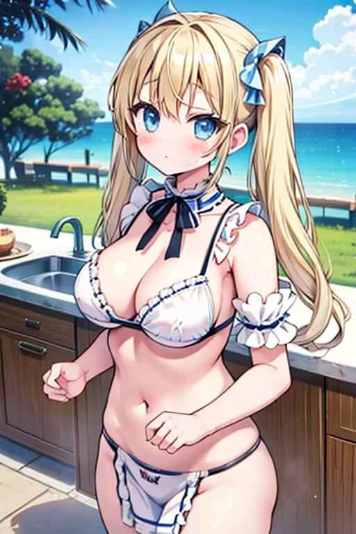 ((Best high quality:1.2)), (8k), extremely detailed, ((High detail:1.2)), 18 years old female, (small cute breasts:1.34)), ((hot perfect sexy hourglass body)), (bikini), ((hand job, taking milk into a bucket)),