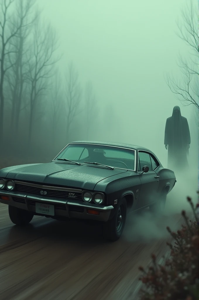 Black 67 Impala running over a ghost 4k 