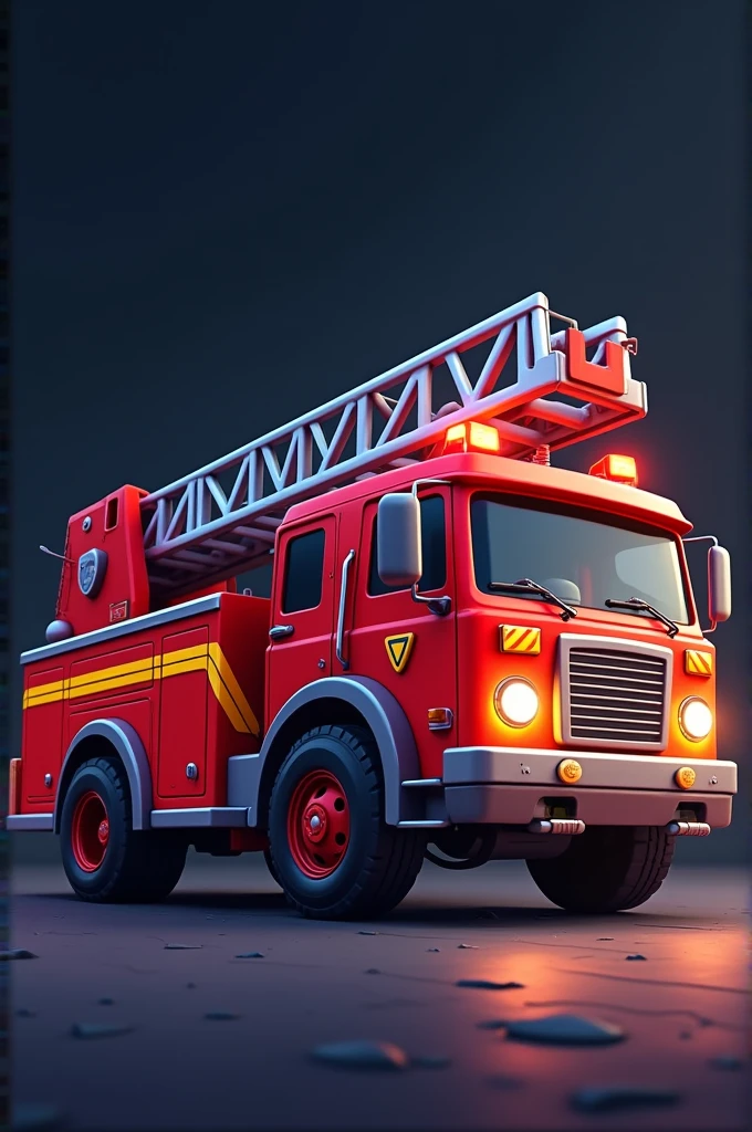 create an AI image of a fire truck, red yellow, ladder on the black side viewed from the side Cartoon style