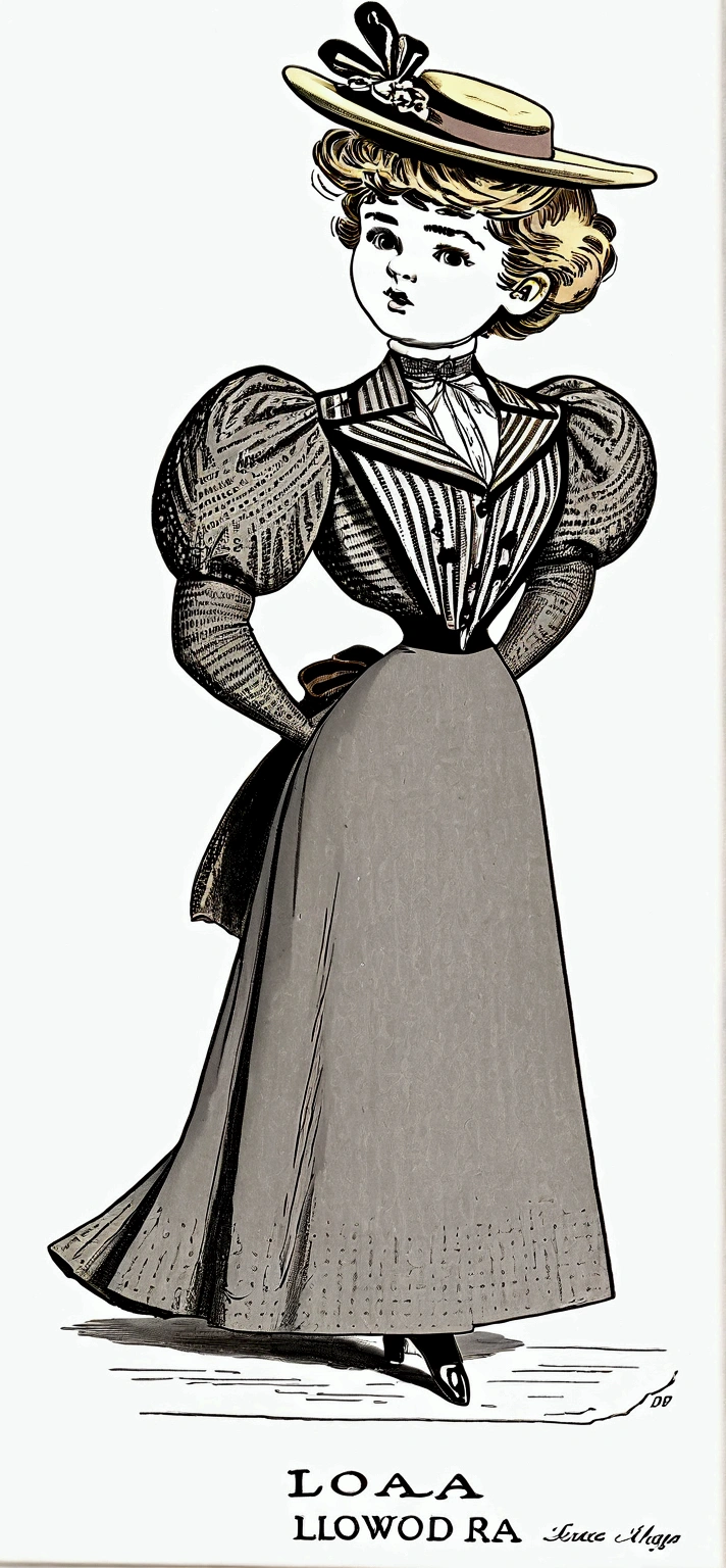 Lola Loud, a pretty **** blonde Gibson Girl of the 1900s flirting with the dirty 69yo judge of a beauty pageant, daintily lifting her skirts to reveal her high-waisted bloomers, garter silk stockings and boots. Year 1901. 1900_dr3ss. High-collar long sleeve shirtwaist, wide-brimmed Florodora hat, knee-length skirt, petticoats. Flat chested, wasp waist, bubble butt. Long hair. Big booty