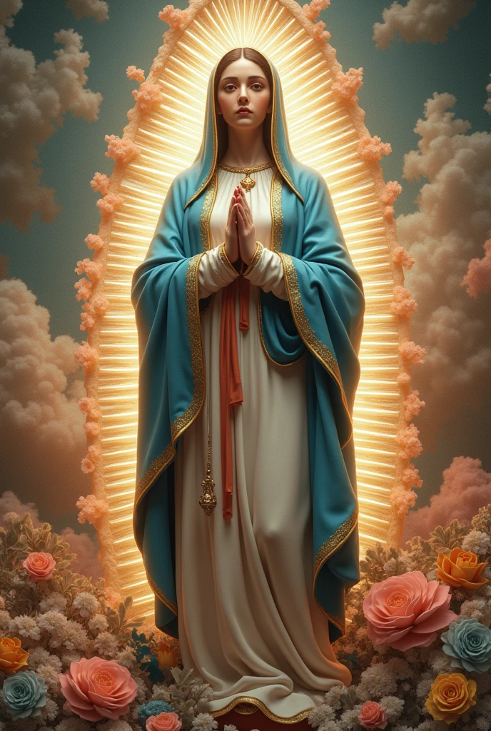 (Cinematic photo of a beautiful and (((VIRGIN MARY OF GUADALUPE, FULL BODY, . Art by: JOAQUIN SOROLLA, THE GRECO, WILLIAM ADOLPHE BOUGUEREAU))) in full Colors. full body. Hello poster, Noah Bradley, Luis Royo, Tuomas Korpi, Neil Blevins, screen print, pastel colors, cinematic, elegant, intricate, 8k, trending on artstation, concept art, sharp focus, illustration, hyper), (Beautifully Color Graded), Unparalleled Quality,, Hard Surface Modeling), American Tonalist, Expression of Determination, (Iridescent), CANON-Eos-C300-ƒ4-15mm, Colorful, Surrealist Surprise), Infrared Unseen, (Impressionist Oil Art), Victorian Elegance, Elegant Perfectionism), Beautiful, Post-processing, Photographed by a Nikon Z7 II Camera