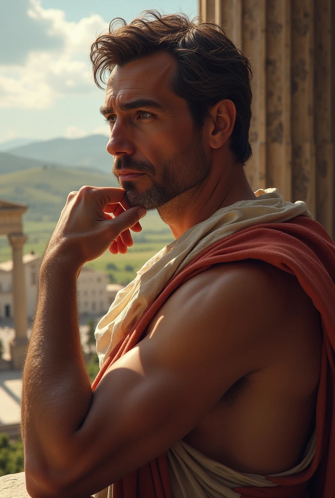 character man greek aesthetic and genius looking forward , without a hand on his chin 