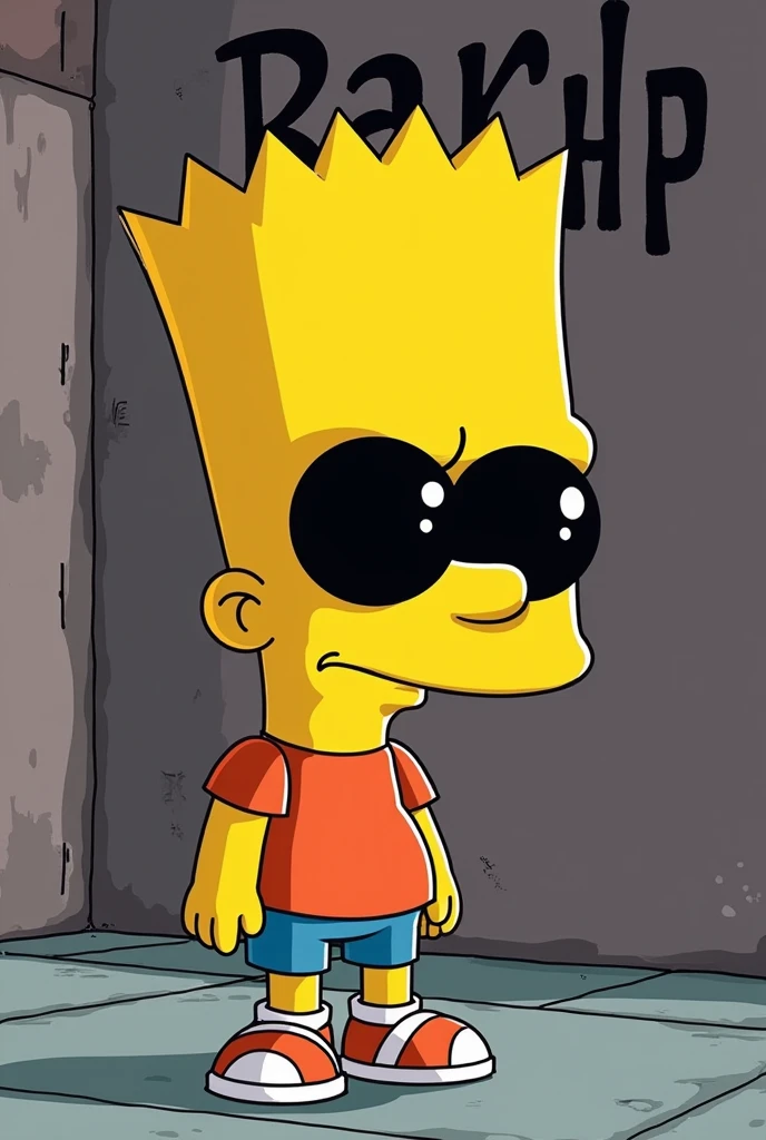 Make me abart Simpson with black eyes and on the wall that says barto hp in cartoon style