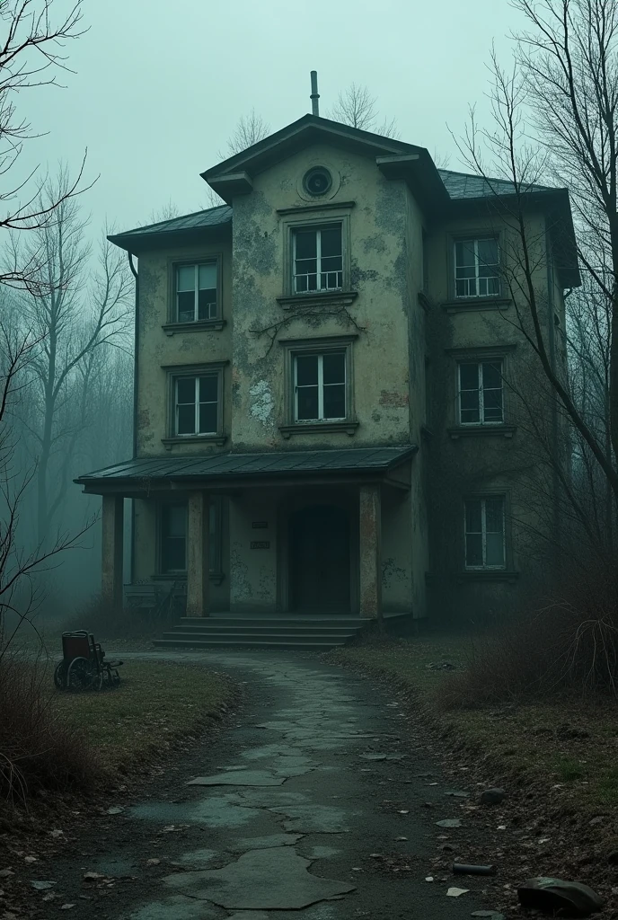 Imagine a desolate and dark landscape, where an old abandoned psychiatric hospital stands amid the growing darkness of dusk. The façade of the building is weathered, with broken windows and walls covered in vines that seem to suffocate the structure. The vegetation around it grew haphazardly, invading the space and giving a feeling of complete abandonment.
The courtyard in front of the hospital is a debris field: rusty wheelchairs, overturned stretchers and old medical tools scattered across the floor, as if everything had been left behind in a moment of panic. A light mist covers the ground, partially obscuring details and creating unsettling shadows that appear to move on their own.
Inside the building, long, dark corridors stretch on and on, with heavy metal doors ajar, creaking softly as they are pushed by the wind. In floor, old papers, patient records and faded photographs are scattered, as if the past still haunted the place. Fluorescent lights flicker intermittently, casting sporadic flares that reveal the surroundings in quick flashes, increasing the feeling of tension.
The sounds are minimal, just the distant echo of dripping water somewhere, accompanied by occasional, barely audible whispers, as if the building itself were whispering forgotten secrets. Every step reverberates through the empty corridors, making it seem like something or someone is always near, just out of sight.
The atmosphere is dense with a feeling of total abandonment, where the silence is broken only by the sound of the wind howling through the broken windows, carrying with it the feeling that the place, although empty, is not really unoccupied.