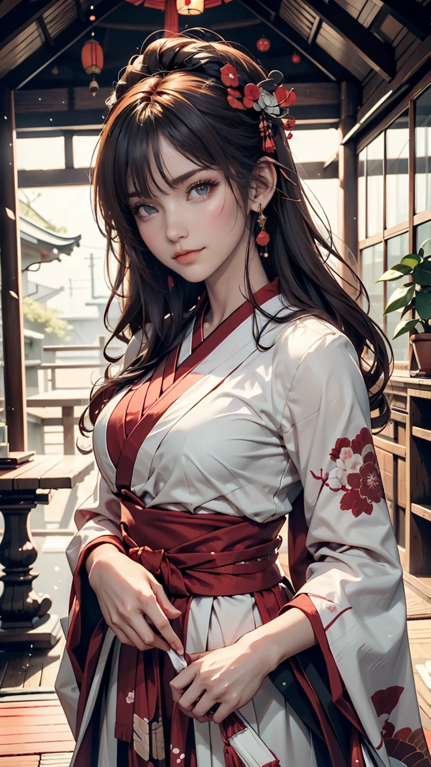 (1 person:1.2), alone, Hime Cut,Traditional clothing of Japan, Red eyes,cartoon style, Joe Fenton, Expressionless black and white photo, camp, Undeserved, Bite, envy, Gust (Lovecraft),Calm, A kind smile, Wayne Barlow,, in gochuumon wa usagi desu ka? style, nostalgic