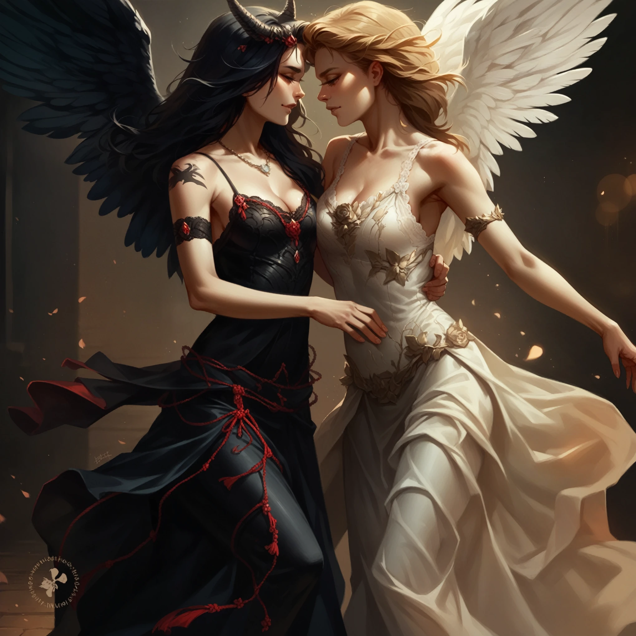 Both women&#39;s clothes are translucent, His hands are touching her breasts and butts , They look at each other with desire and sensuality. They have big butt and legs, Medium breasts with natural sagging, High definition detail on the backside.