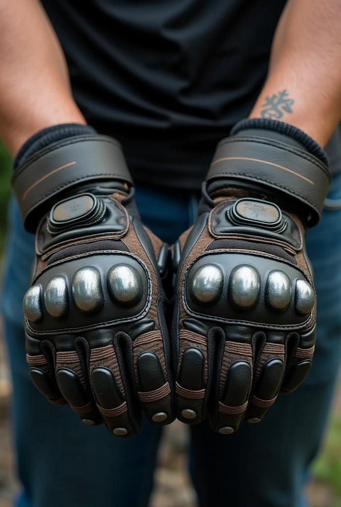 High resolution, Both hands wearing motorcycle gloves