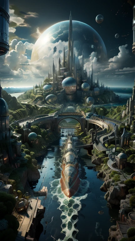 Fantasy,8k,Extremely detailed, masterpiece,High resolution,Highest quality,Increase the resolution,Cinema Lighting,Different space,6-dimensional world,Giant submarine,Submarines are the main focus,Ancient Undersea City,deep sea,Japan Trench,Dazzling Light,In the vast ocean,眼下にAncient Undersea Cityが広がる、vast composition,deep sea6000m,Diagonally from above