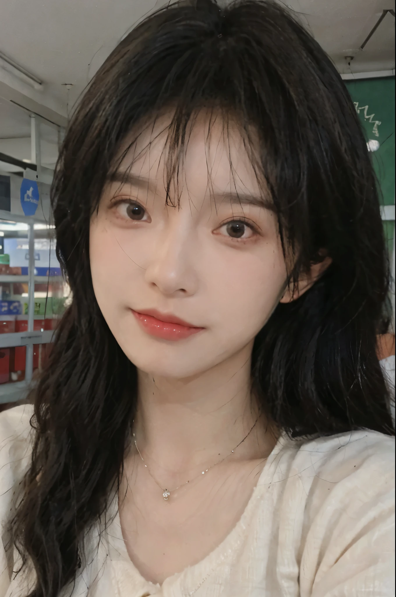 wear mask，Best quality，wear mask，Ultra-high resolution,(Realism:1.4)，wear mask，Cute hairpins，girll,Cropped black sweater，wear mask，Look directly at the audience，Full of atmosphere，Beautiful woman with a slim figure:1.4，supermarket，whole body，Super delicate face，Exquisite eyes，Double eyelids，necklace
