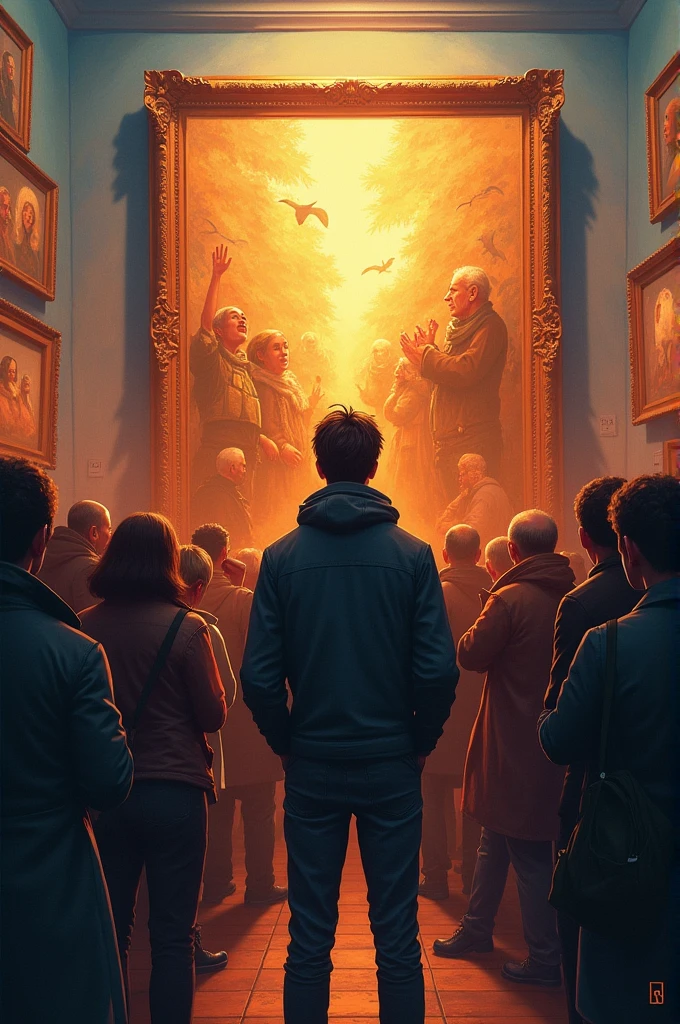 3. **Martin exhibiting his works in a gallery:** Imagine Martin standing in front of a gallery full of his paintings, surrounded by people who admired his art. You can represent the emotion and satisfaction on their face when they see their work recognized and appreciated by the community.."
