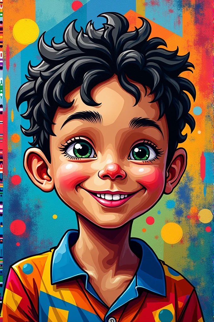 Remake the image with the boy's face in the Romero Brito style