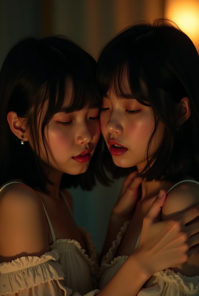 Identical twin sisters, , bangs, Crying face, Hug from behind。Accurate anatomy、(8k、uhd、Live Shooting、Highest quality、masterpiece:1.2)、Super detailed、Super Resolution、(Hyper Reality、)Super detailed、Super Resolution、(Real、Actual Photos:1.47)、(They are hugging each other.)Leaning closer、(Fantastic lighting)Hug me、Cinema lighting、White skin、Fair-skinned female proofreading、ultra HD、Stylish lighting、Beautiful female proofreader reflecting light、Amazing details、Highly detailed beautiful、Highly detailed face、Highly detailed eyes、Extremely realistic skin、 Highly detailed fingers, Highly detailed nose, Highly detailed mouth,