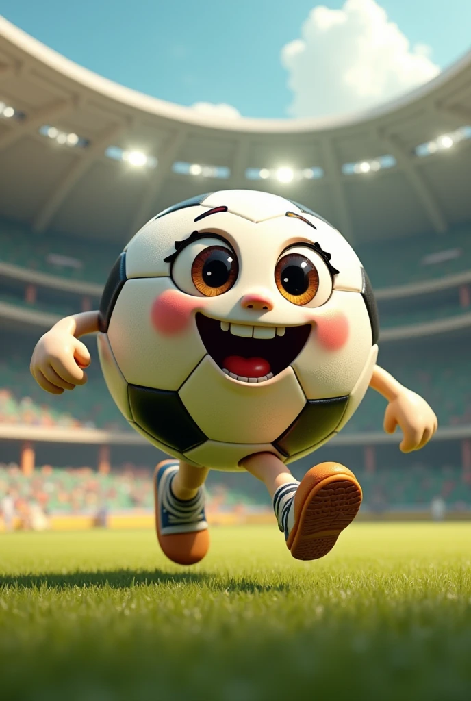 Soccer ball with legs and hand and face

