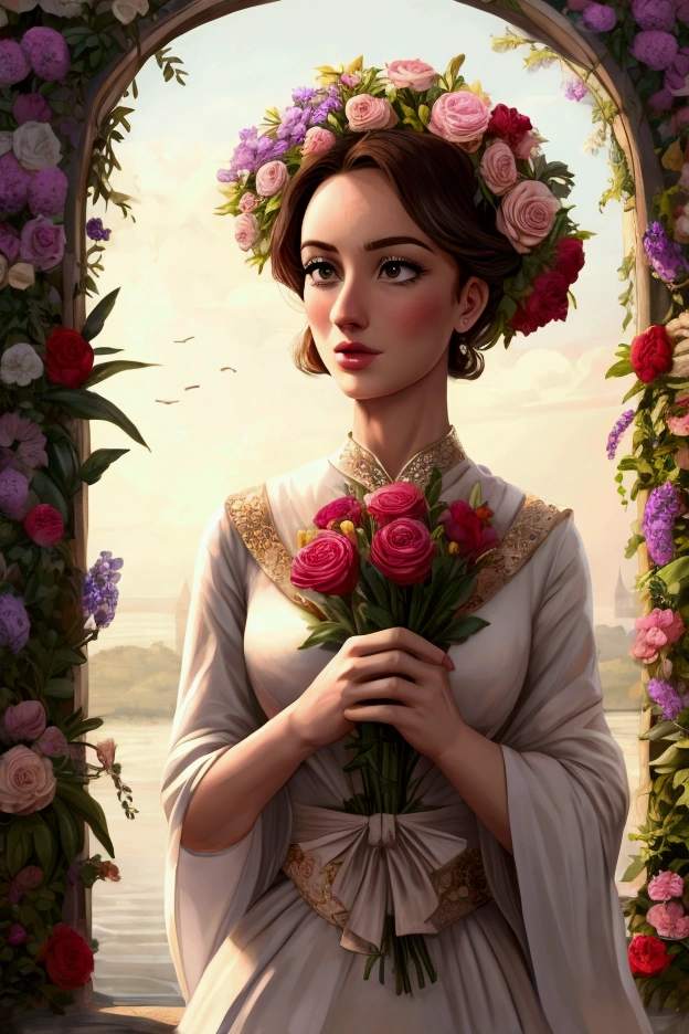 A cartoon human heart with flowers coming out of it
