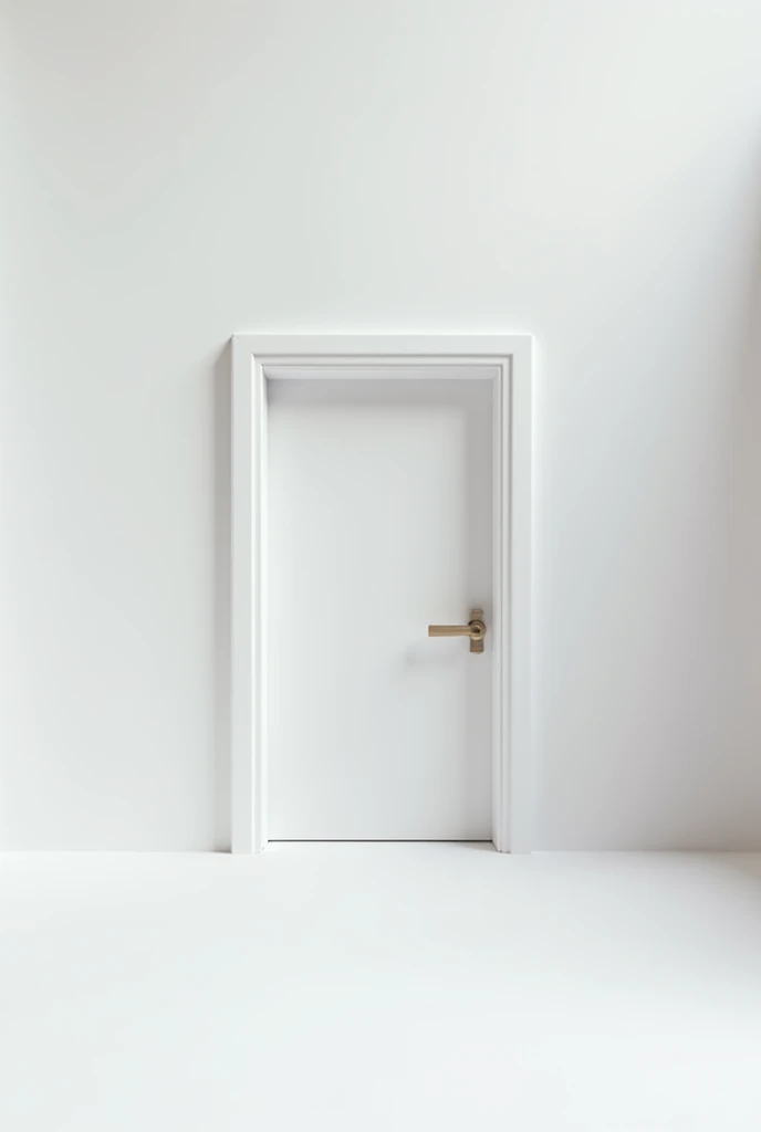 Extremely small white door in a lonely white room