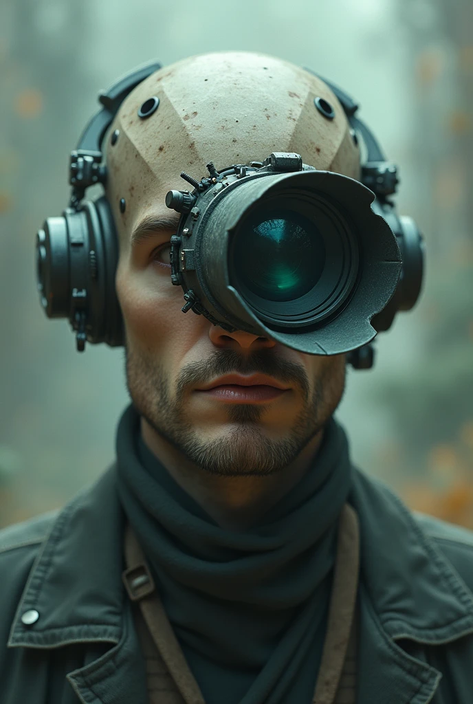 man with camera head