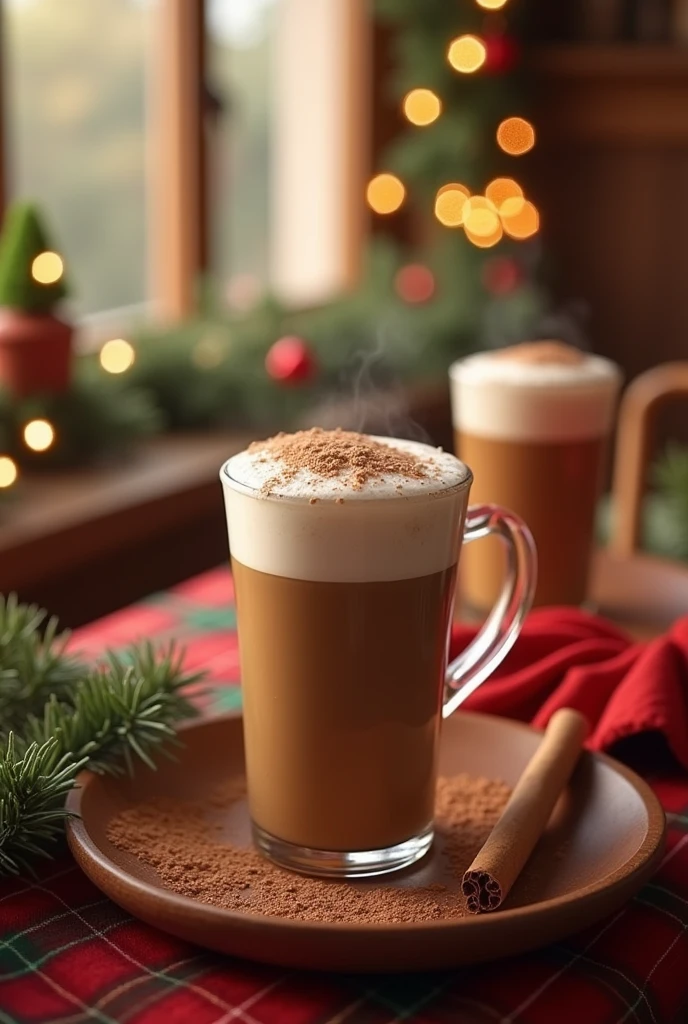 latte. background is Christmas decoration ideas for home 