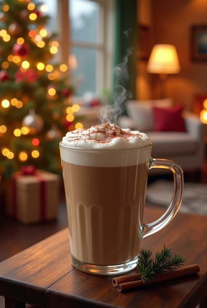 latte. background is Christmas decoration ideas for home 