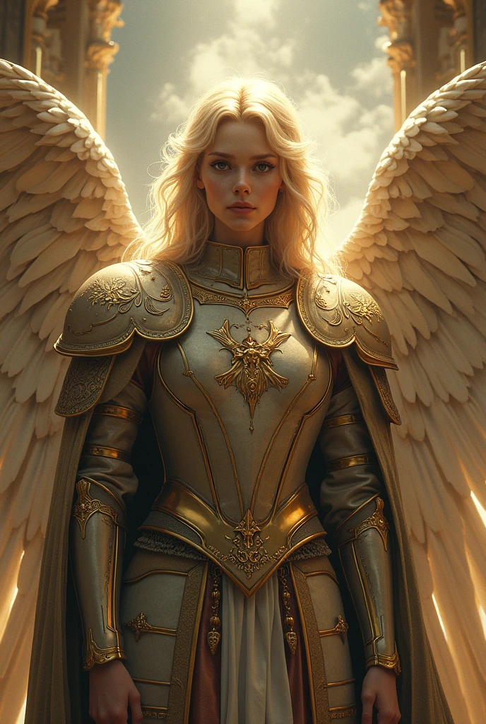 Beautiful, gorgeous and hyperrealistic (Angel Guardian dressed as a medieval warrior. In traditional catholic art style) by Jean- Baptiste Monge, Unreal Engine, Greg Rutkowski, Loish, Rhads, Beeple, Makoto Shinkai, and Lois van Baarle, Ilya Kuvshinov, Rossdraws, Tom Bagshaw, Alphonse Mucha, global illumination, detailed and intricate environment