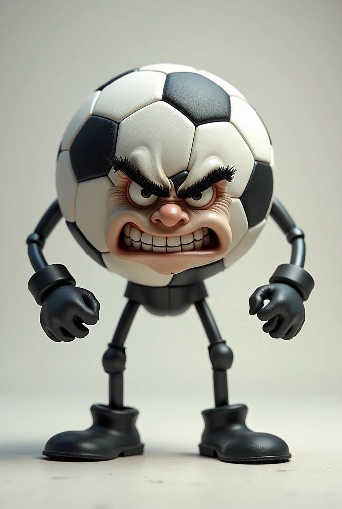 Soccer ball with legs and hand and angry face