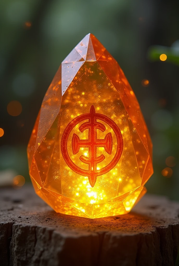 It is an invisibility amulet, this will be a semi-transparent orange and yellow gemstone combined, The shape must be any like a gem, that you can see its interior, that its symbol is dark orange, The symbol must represent invisibility, the symbol created apart, and that represents invisibility 