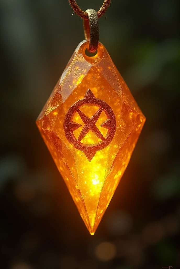It is an invisibility amulet, this will be a semi-transparent orange and yellow gemstone combined, The shape must be any like a gem, that you can see its interior, that its symbol is dark orange, The symbol must represent invisibility, the symbol created apart, and that represents invisibility
