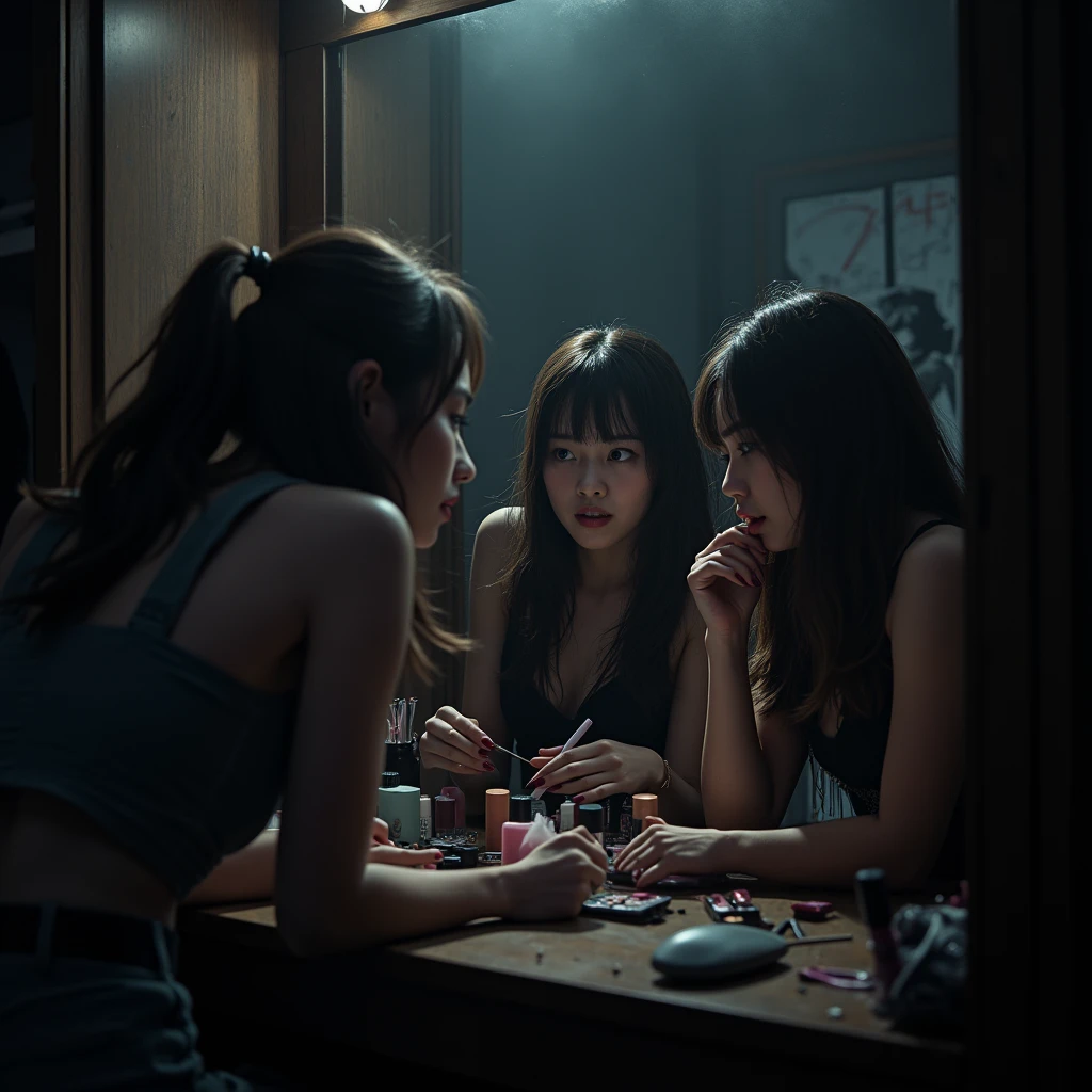 Female idols in a tense mood in the dressing room