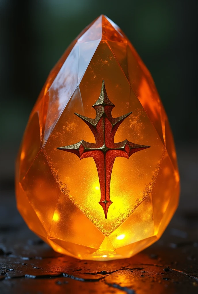 It is an invisibility amulet, this will be a semi-transparent orange and yellow gemstone combined, The shape must be any like a gem, that you can see its interior, that its symbol is dark orange, The symbol must represent invisibility, the symbol created apart, and that represents invisibility