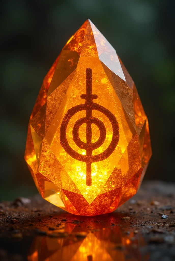 It is an invisibility amulet, this will be a semi-transparent orange and yellow gemstone combined, The shape must be any like a gem, that you can see its interior, that its symbol is dark orange, The symbol must represent invisibility, the symbol created apart, and that represents invisibility