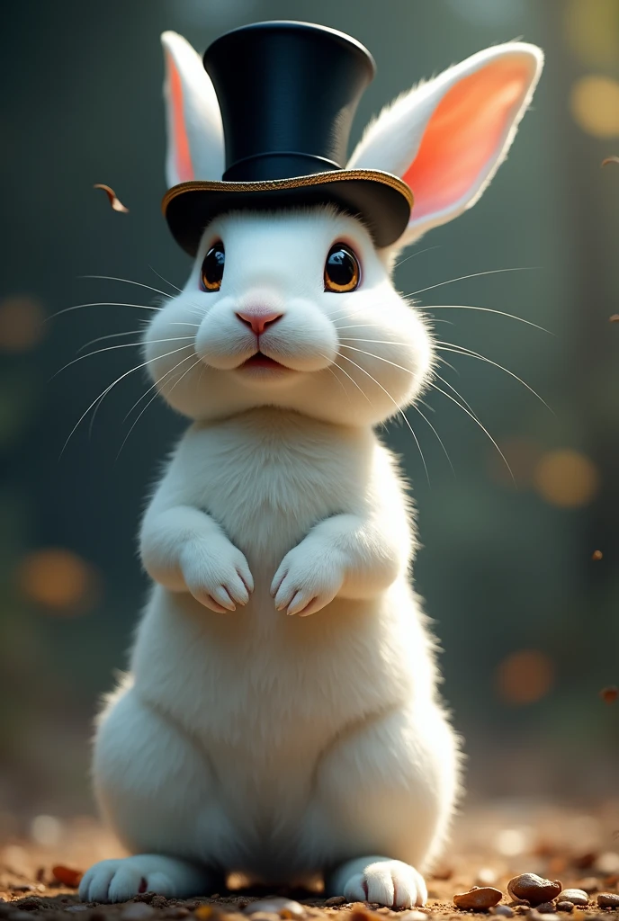 White rabbit with black hat standing extravagantly