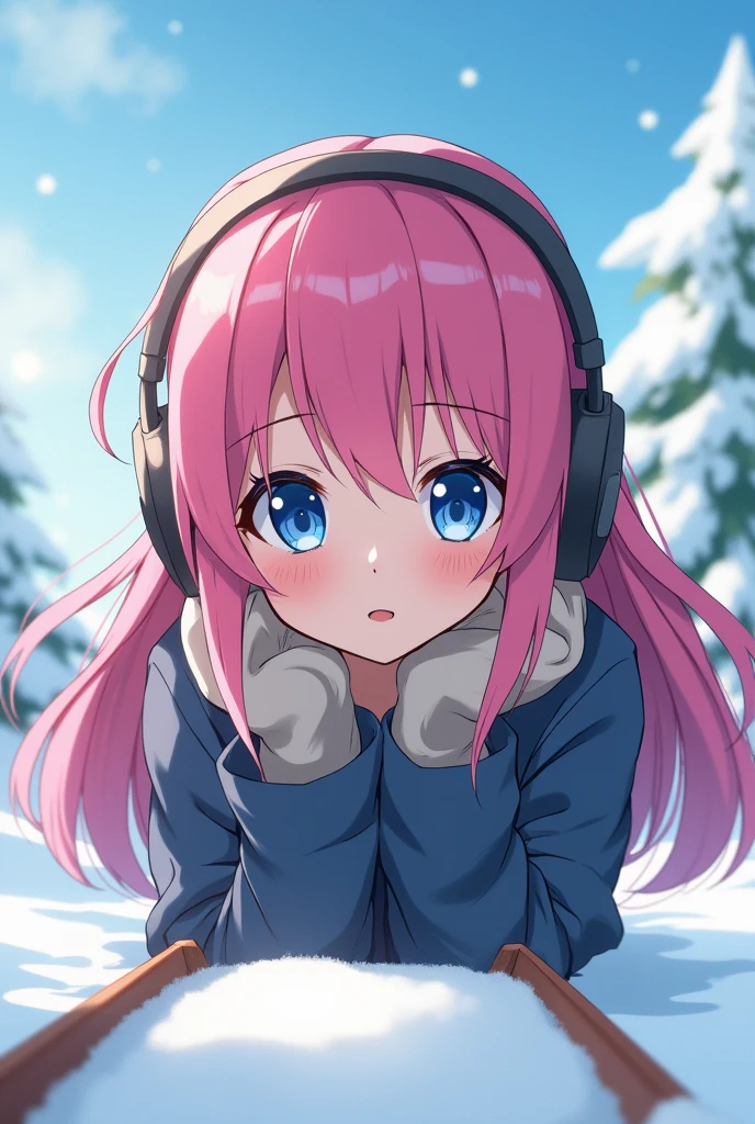 anime girl with pink hair wearing headphones and looking at a sled, anime styling 4 k, non-style artwork by guweiz, 8K anime art wallpaper, 4k anime art wallpaper, 4K anime art wallpaper, lofi portoRait, lofi girl, anime styling. 8k, melhor anime wallpaper 4k konachan, anime wallpaper 4k