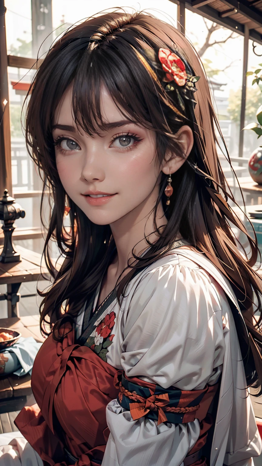 (1 person:1.2), alone, Hime Cut,Traditional clothing of Japan, Red eyes,cartoon style, Joe Fenton, Expressionless black and white photo, camp, Undeserved, Bite, envy, Gust (Lovecraft),Calm, A kind smile, Wayne Barlow,, in gochuumon wa usagi desu ka? style, nostalgic