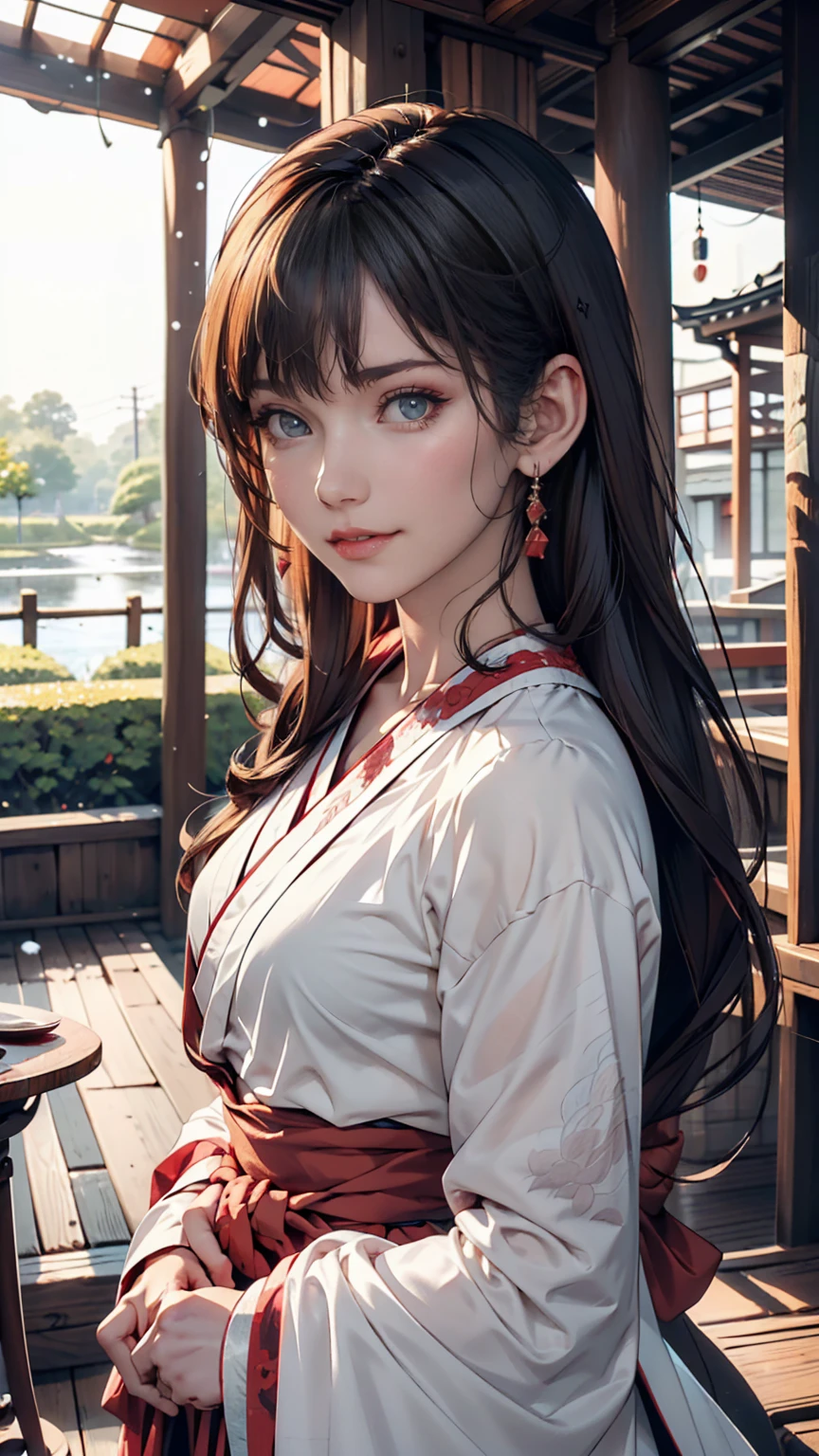 (1 person:1.2), alone, Hime Cut,Traditional clothing of Japan, Red eyes,cartoon style, Joe Fenton, Expressionless black and white photo, camp, Undeserved, Bite, envy, Gust (Lovecraft),Calm, A kind smile, Wayne Barlow,, in gochuumon wa usagi desu ka? style, nostalgic