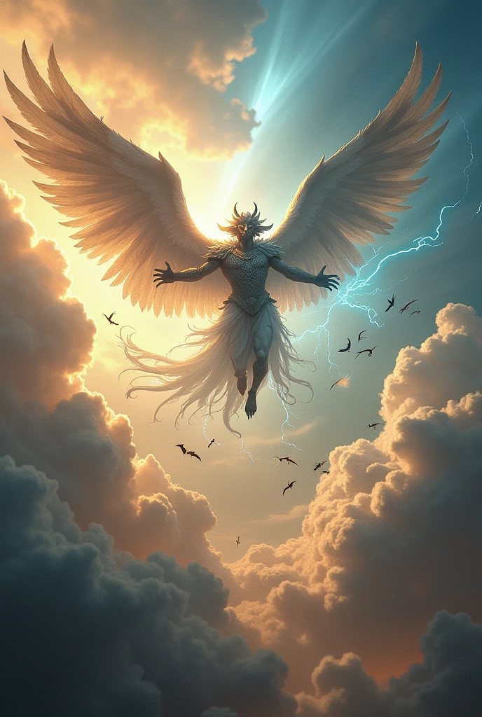Battle in the sky; Michael and his angels battled the dragon, and the dragon and his angels battled.
