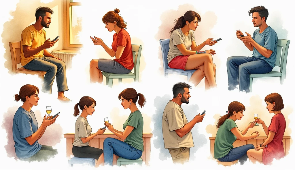 watercolor art people experiencing different emotions and everyday situations in their daily lives colorful watercolor art