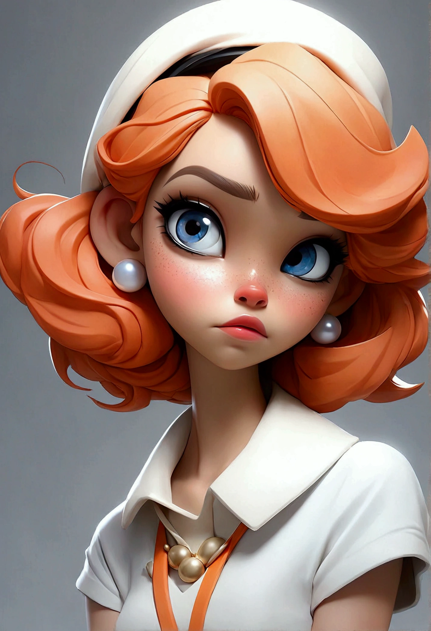 Cartoon、A drawing of the same person at age 3、The same face、make:Deepen the island、ブルーを基調としたアイmake、"Under the blue eyeshadow、Layer on silver or white glitter eyeshadow、Add some sparkle。"Natural pink blush、Shiny orange lip