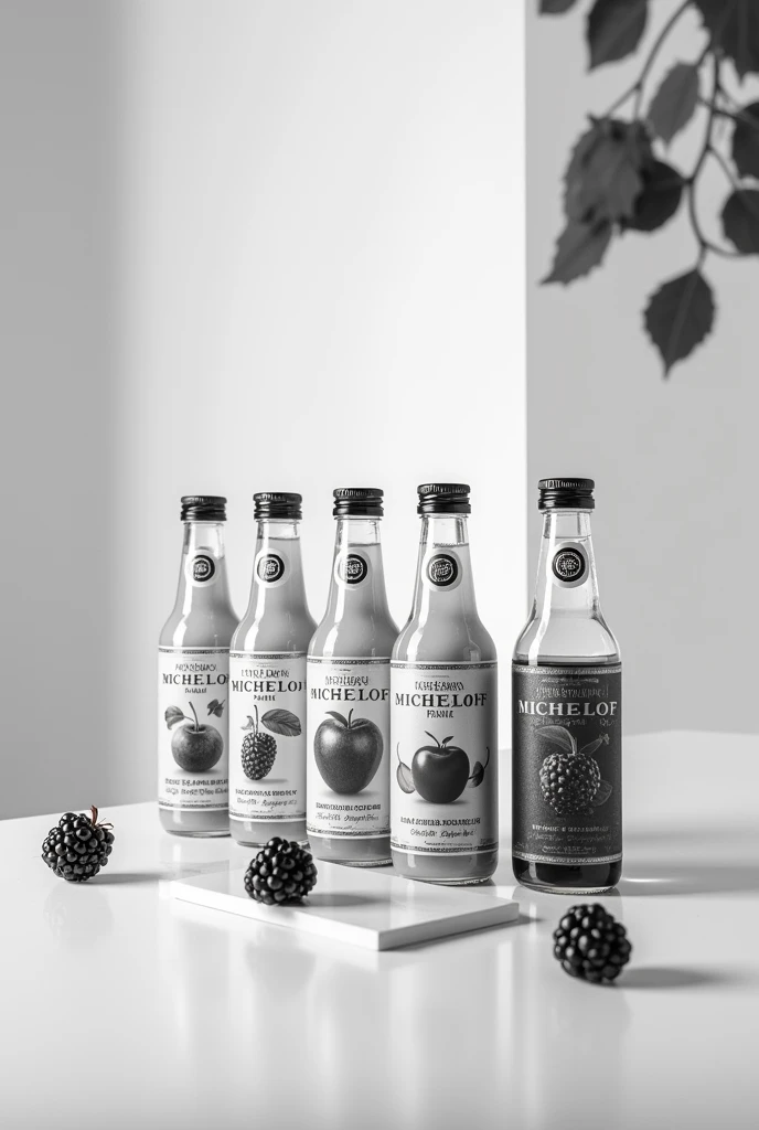Create a menu with the following drinks that have the title Micheloff that is elegant with a gray scale Michelada mango: frozen natural mango pulp, soda and stevia 

Strawberry Michelada: frozen strawberry pulp, soda and stevia

Passion fruit Michelada: frozen passion fruit pulp, soda and stevia

Apple Michelada: frozen apple pulp, soda and stevia 

Blackberry Michelada: frozen apple pulp, soda and stevia 


Grape Michelada: frozen grape pulp, soda and stevia         

